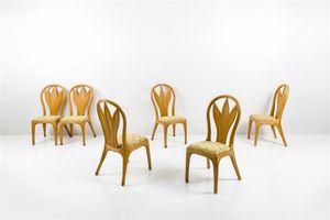 VIVAI DEL SUD - Sei sedie in canna d'India  sedili imbottiti rivestiti in stoffa. Anni '70 cm 108x55x50