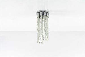 MAZZEGA - Lampada in metallo cromato con elementi in vetro di Murano. Anni '70 cm 80x35
