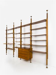 I.S.A - Libreria componibile in legno di noce. Anni '50 cm 298x325x50