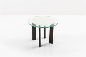 CHIESA PIETRO - Tavolino con struttura in legno di mogano  piano in vetro di forte spessore. Anni '50 cm 52x70