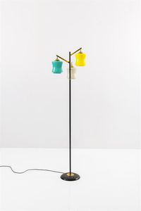 VISTOSI - Lampada da terra in metallo verniciato e ottone  diffusori in vetro colortato. Anni '50 h cm 166