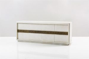 FRIGERIO - DESIO - Sideboard  in multistrato lastronato in palissandro laccato  fronte con inserto in ottone brunito. Anni '70 cm  [..]
