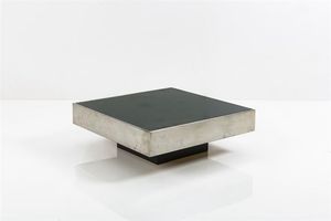 RIZZO WILLY - Tavolino in acciaio spazzolato e vetro. Prod. C2 anni '70 cm 37x80x80