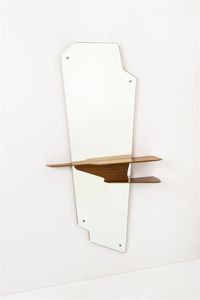 PRODUZIONE ITALIANA - Specchiera con mensola in legno di teak. Anni '50 cm 186x100x27