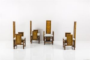 VIVAI DEL SUD - Quattro poltroncine in bamboo  seduta imbottita rivestita in tessuto. Anni '90 cm 123x53x50