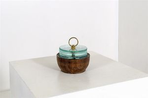 CHIESA PIETRO - Scatola in legno con coperchio in vetro molato e presa in ottone. Prod. Fontana Arte anni '40 cm 13x12 5