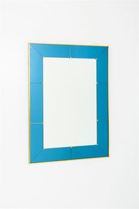 CRISTAL ART - Specchiera in vetro colorato e bordo in ottone. Anni '60 cm 130x90