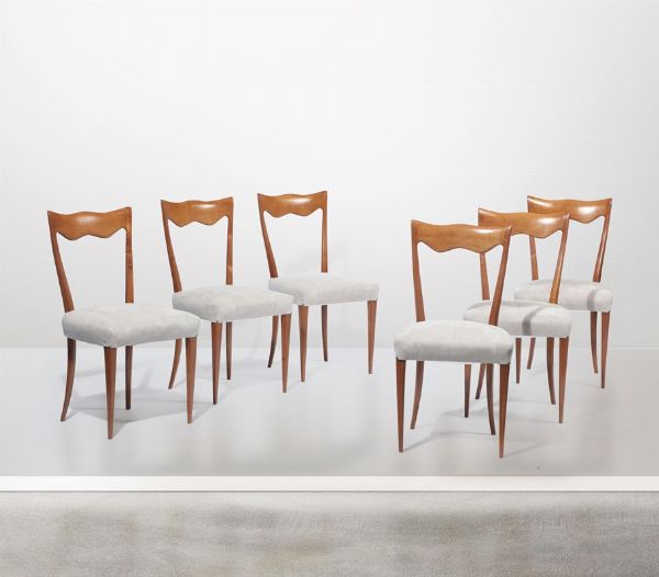 Sei sedie con struttura in legno e rivestimento in tessuto.  - Asta Design - Associazione Nazionale - Case d'Asta italiane
