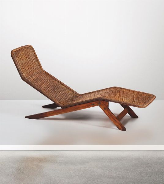 Chaise longue con struttura in legno e seduta in bamb e giunco.  - Asta Design - Associazione Nazionale - Case d'Asta italiane