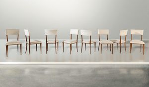 Otto sedie con struttura in legno e rivestimenti in skai.  - Asta Design - Associazione Nazionale - Case d'Asta italiane
