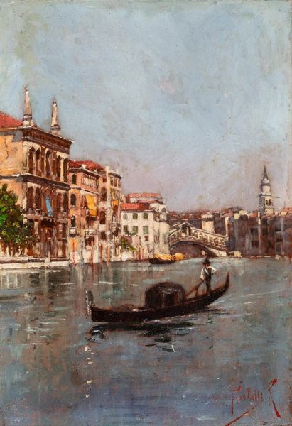 Rodolfo Paoletti : Venezia, gondola nel Canal Grande  - Asta Dipinti Antichi e Arte del XIX Secolo - Associazione Nazionale - Case d'Asta italiane