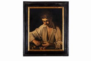 Seguace di Michelangelo Merisi, detto il Caravaggio - Ragazzo mondafrutto