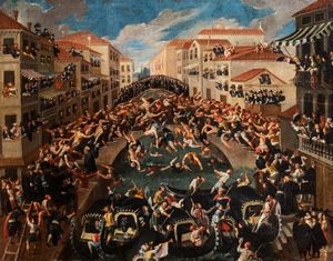 Cerchia di Joseph Heintz il Giovane (Augusta 1600 - Venezia 1678) - La guerra dei Pugni a Venezia