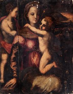Scuola toscana, secolo XVI - Madonna con Bambino e San Giovannino