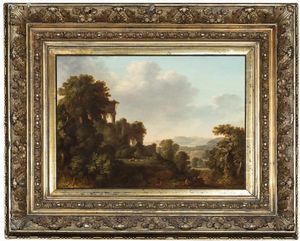 Artista francese attivo a Roma, fine secolo XVII - inizi secolo XVIII, nei modi di Claude Lorrain - Paesaggio arcadico