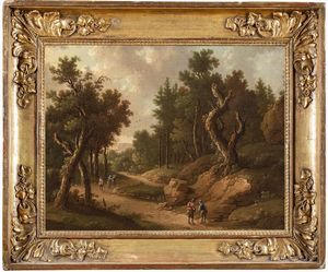 Scuola fiamminga, secolo XVIII - Paesaggio con viandanti