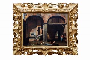 Antonio Cioci : Due interni con lavandaie  - Asta Dipinti Antichi e Arte del XIX Secolo - Associazione Nazionale - Case d'Asta italiane