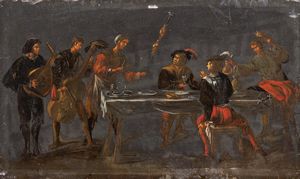 Scuola fiamminga, secolo XVII - Scena di osteria