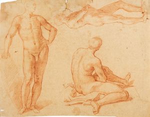 Scuola italiana, inizi secolo XIX - Studio per Flagellazione di Cristo; e Studio di nudi virili