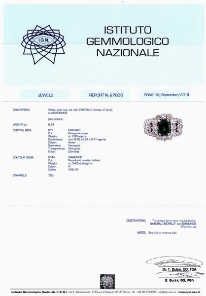 ANELLO IN ORO BIANCO CON SMERALDO ZAMBIA E DIAMANTI  - Asta GIOIELLI - Associazione Nazionale - Case d'Asta italiane