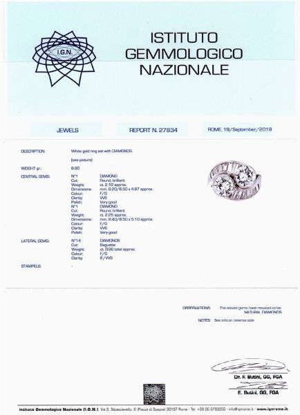 ANELLO CONTRARI IN ORO BIANCO 18KT CON DIAMANTI  - Asta GIOIELLI - Associazione Nazionale - Case d'Asta italiane