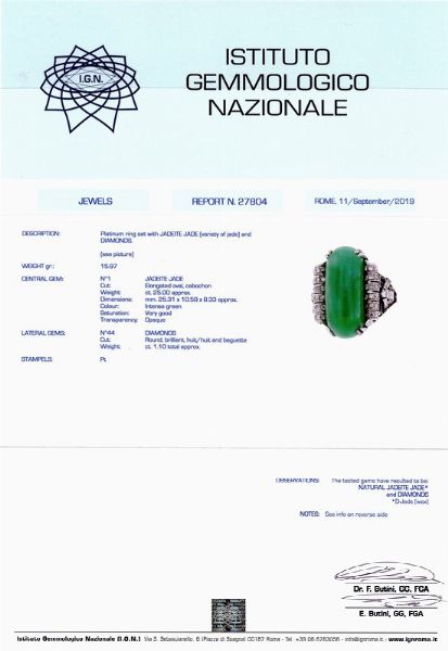 ANELLO IN PLATINO CON GIADA E DIAMANTI  - Asta GIOIELLI - Associazione Nazionale - Case d'Asta italiane
