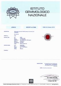 ANELLO IN ORO BIANCO CON RUBINO BIRMANO E DIAMANTI  - Asta GIOIELLI - Associazione Nazionale - Case d'Asta italiane
