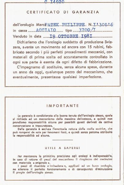 PATEK PHILIPPE NAUTILUS REF. 3700/001 N. 13096XX ANNO 1981  - Asta Orologi da polso e da tasca - Associazione Nazionale - Case d'Asta italiane