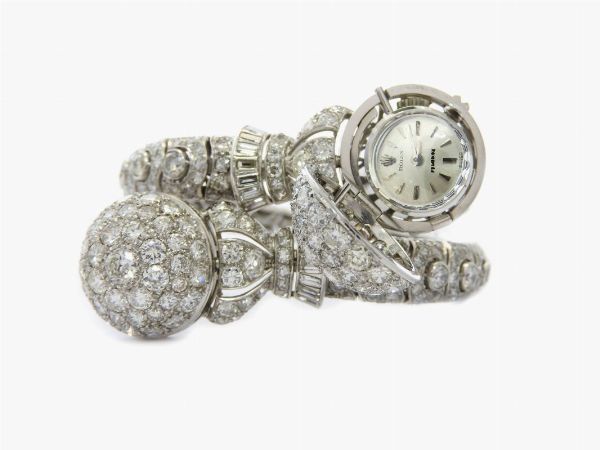 Bracciale orologio elastico per donna Rolex in platino e diamanti  - Asta Gioielli e Orologi - II - Associazione Nazionale - Case d'Asta italiane