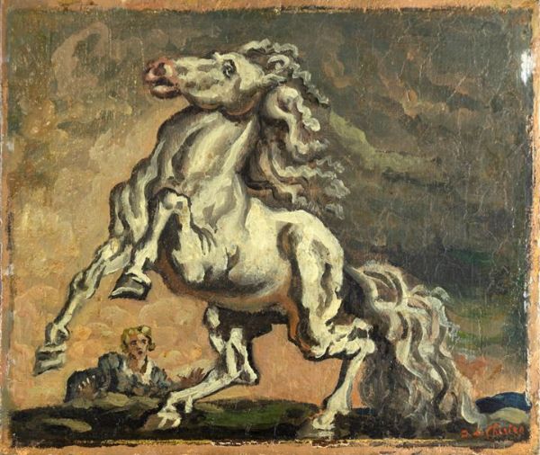 DE CHIRICO GIORGIO Volos 1888 - 1978 Roma : Cavallo impennato 1942  - Asta Asta 156 - Dipinti, sculture, arti decorative - Associazione Nazionale - Case d'Asta italiane