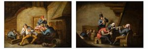 VAN OSTADE ADRIAEN NL 1610 - 1684 - Coppia di dipinti All'osteria