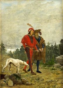 QUADRONE GIOVANNI BATTISTA Mondovì (CN) 1844 - 1898 Torino - Paggi col cane o Amleto 1865-66