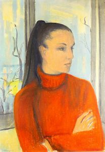 MENZIO FRANCESCO Tempio Pausania (SS) 1899 - 1979 Torino - Figura di ragazza con vestito rosso