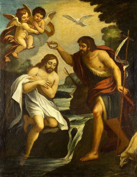 PITTORE ANONIMO : Giovanni Battista battezza Ges  - Asta Asta 159 - Dipinti, sculture, grafica - Associazione Nazionale - Case d'Asta italiane