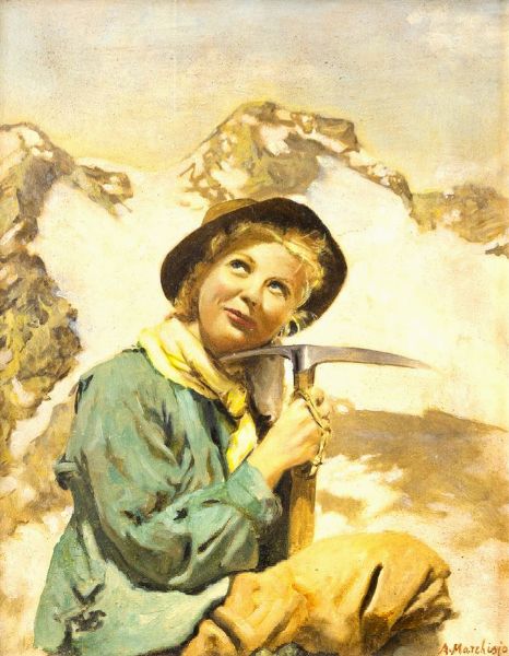 MARCHISIO ANDREA Torino 1850 - 1927 : Donna in montagna  - Asta Asta 159 - Dipinti, sculture, grafica - Associazione Nazionale - Case d'Asta italiane