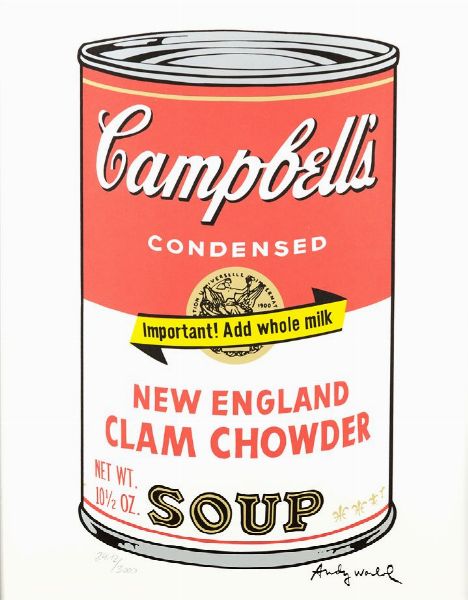 WARHOL ANDY USA 1927 - 1987 : Campbell's Soup - New england clam chowder  - Asta Asta 159 - Dipinti, sculture, grafica - Associazione Nazionale - Case d'Asta italiane