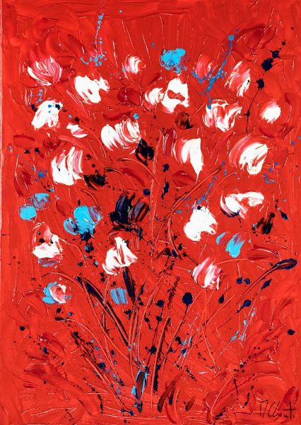 CONTI MARIA CRISTINA 1964 : Rose bianche su fondo rosso 2010  - Asta Asta 159 - Dipinti, sculture, grafica - Associazione Nazionale - Case d'Asta italiane