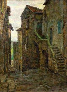 MONTEZEMOLO GUIDO Mondov (CN) 1878 - 1941 Torino - Scorcio di borgo collinare