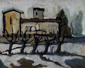 DE BERNARDI DOMENICO Besozzo (VA) 1892 - 1963 - Paesaggio con casa 1930