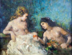 ZOLLA VENANZIO GB 1880 - 1961 Torino - Nude tra i fiori