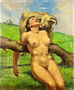 PITTORE ANONIMO - Nudo con caprone XX secolo