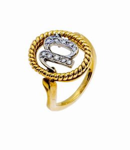 CHEVALIER - Peso gr 5 1 Misura 7 in oro giallo  sommit di forma ovale con lettera A in oro bianco con diamanti taglio 8/8  [..]