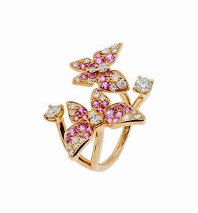 ANELLO - Peso gr 6 8 Misura 12 in oro rosa  sommit con farfalle  in diamanti taglio brillante per totali ct 0 90 ca  probabile  [..]