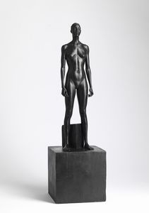 BERGOMI GIUSEPPE (n. 1953) - Nudo in piedi su elementi geometrici.