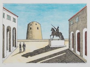 Giorgio de Chirico - Piazza d'Italia con statua equestre