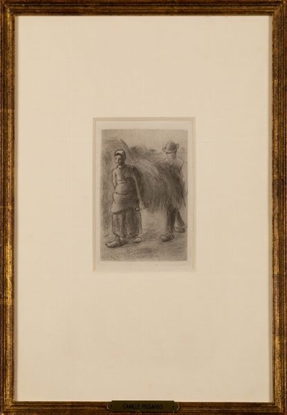 Pissarro Camille : Figura femminile e figura maschile con fieno  - Asta Arte Moderna e Contemporanea - Associazione Nazionale - Case d'Asta italiane
