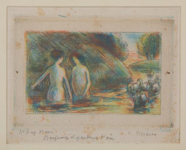 Pissarro Camille : Baigneuses Gardeuses d'Oies, 1895 ca  - Asta Arte Moderna e Contemporanea - Associazione Nazionale - Case d'Asta italiane