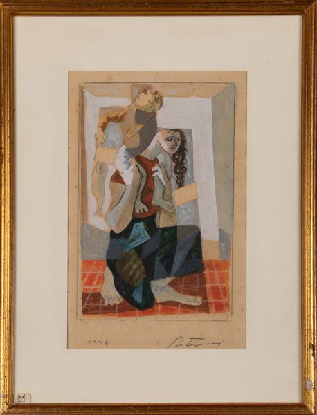 Portinari Candido : Senza titolo (Figura femminile con bambino), 1948  - Asta Arte Moderna e Contemporanea - Associazione Nazionale - Case d'Asta italiane