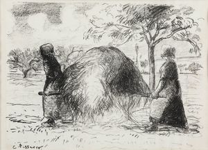 Pissarro Camille - Femmes portant du foin sur une civiere, 1874