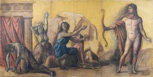 Funi Achille : Apollo uccide le figlie di Niobe, 1946-1950  - Asta Arte Moderna e Contemporanea - Associazione Nazionale - Case d'Asta italiane
